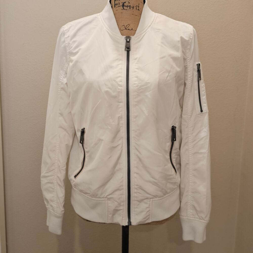 Levi's Women's White Cropped Bomber Jacket Size Medium